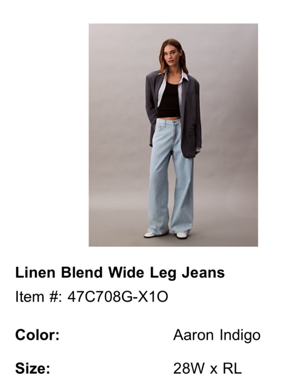 Calvin Klein Linen Blend Jeans - size 28